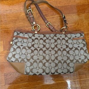 Coach Brown and Tan East West Gallery Signature Shoulder Bag